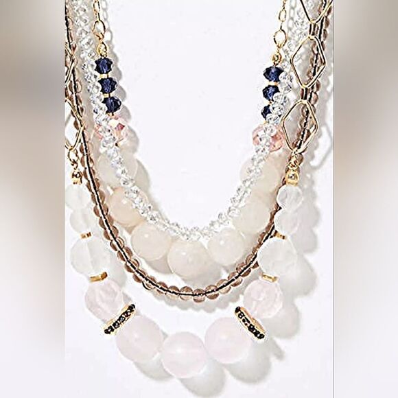 ANN TAYLOR LOFT APRICOT MULTISTRAND BEADED CHAIN NECKLACE NWT NOS - Picture 2 of 5